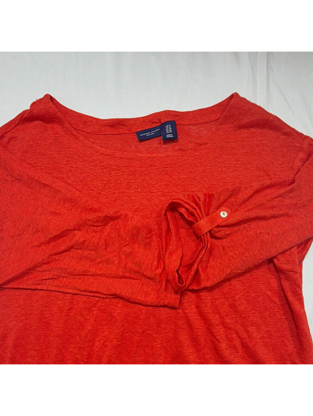 Adrienne Vittadini Women’s Plus 1X Orange Solid Linen Knit Pullover Top Buttons